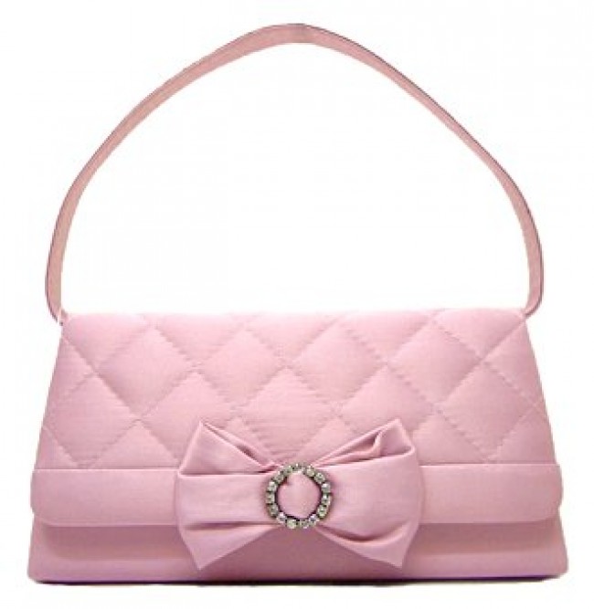 Evening Bag - Satin Quilted w/ Bow &ndash; Pink &ndash; BG-38228PK